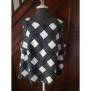 Talbots Woman Petites 22WP Sleeveless Blouse Black & White Plaid 100% Silk
